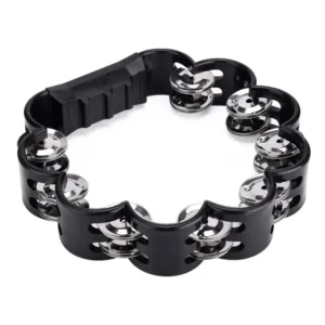 Pandero Flor RMX negro de plástico resistente con hojuelas de níquel, sonido brillante y mango ergonómico