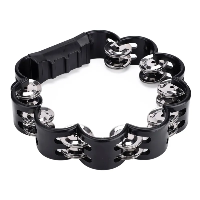 Pandero Flor RMX negro de plástico resistente con hojuelas de níquel, sonido brillante y mango ergonómico