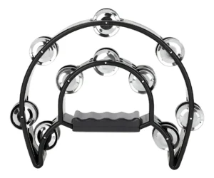 Pandero TR-4 RMX media luna doble color negro con 10 hojuelas metálicas, sonido suave y agradable