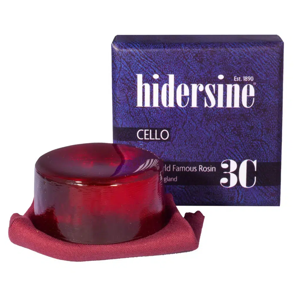Resina Hidersine 3C para cello color oscuro, con paño protector y caja fácil de abrir