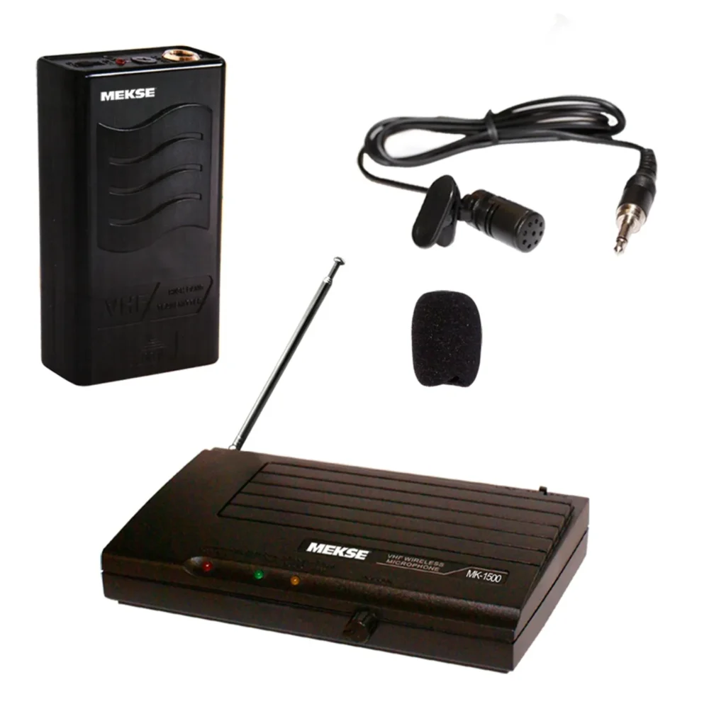 Micrófono inalámbrico de solapa Mekse MK-1500, sistema VHF con audio claro y receptor fijo compacto