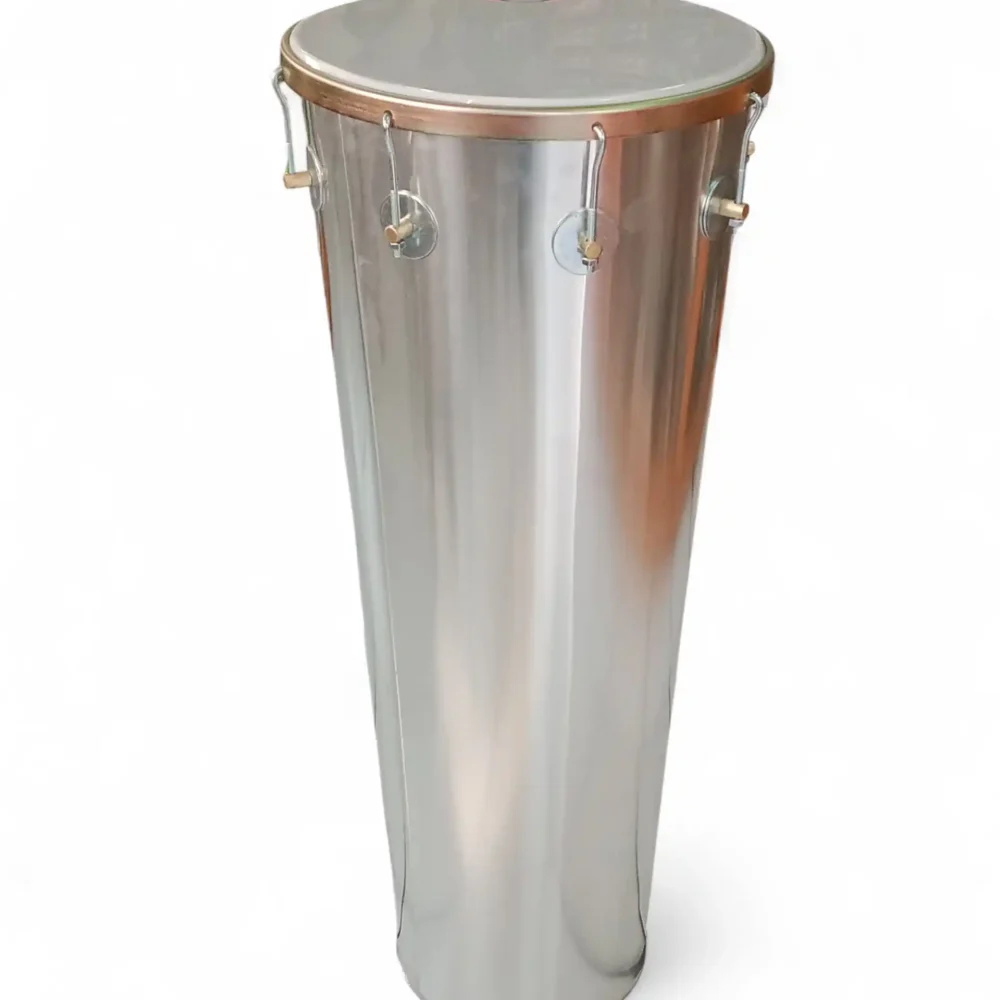 Timba de aluminio 14 x 90 cm con 8 afinadores, fabricación nacional para batucada