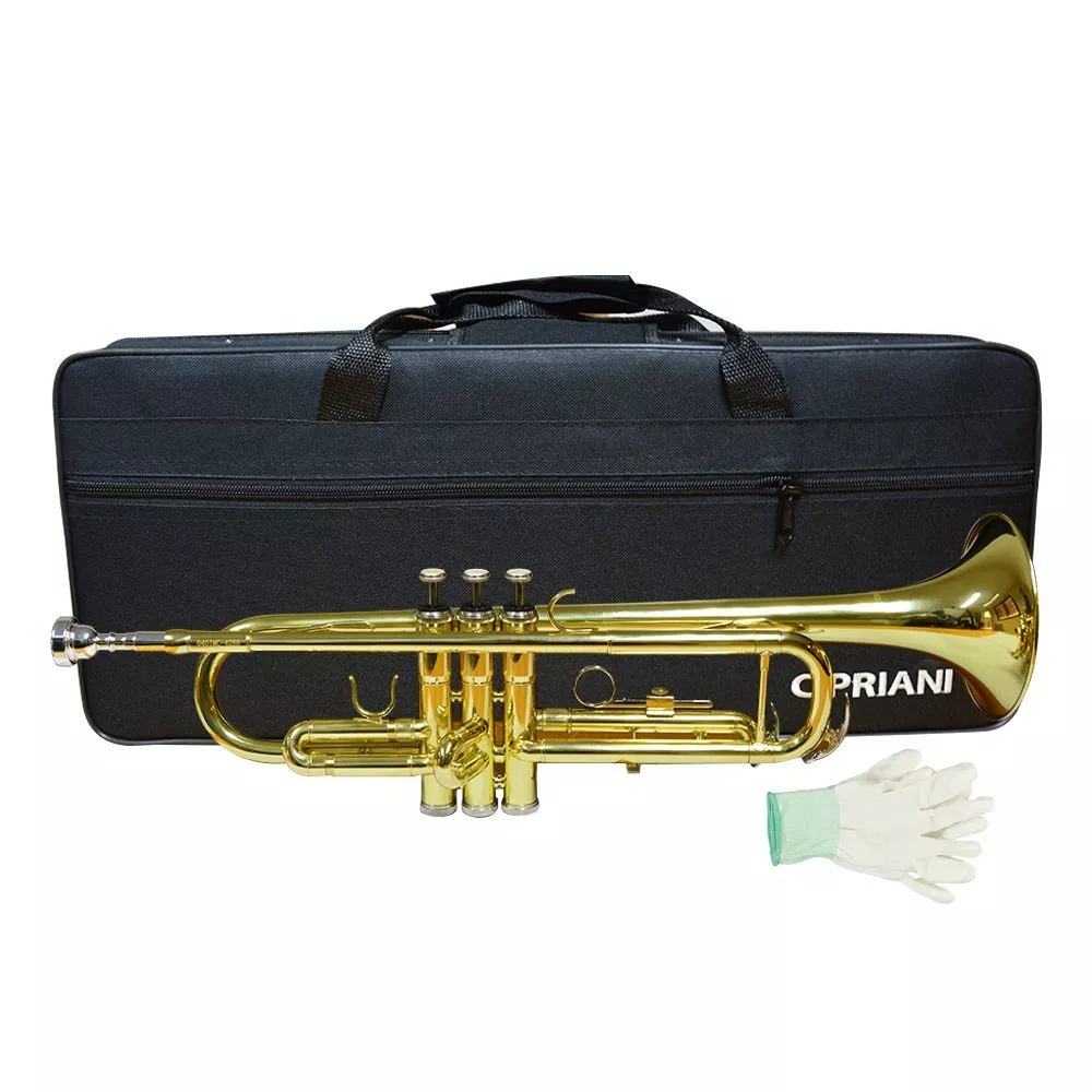 Trompeta Cipriani TRO-82 dorada, afinación Bb, campana 12,5 cm, válvulas suaves, incluye estuche