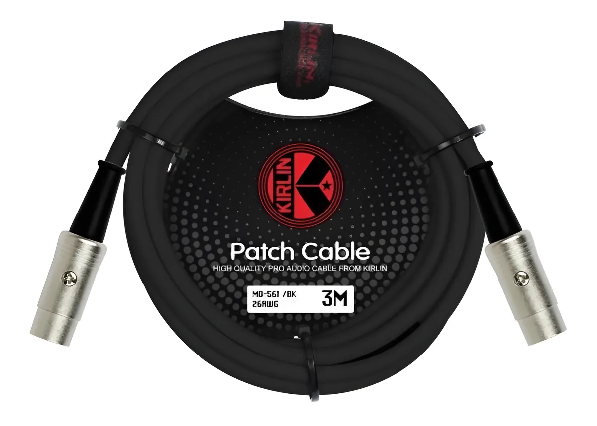 Cable Kirlin MD-561-3M/BK MIDI 3 metros con conectores metálicos niquelados