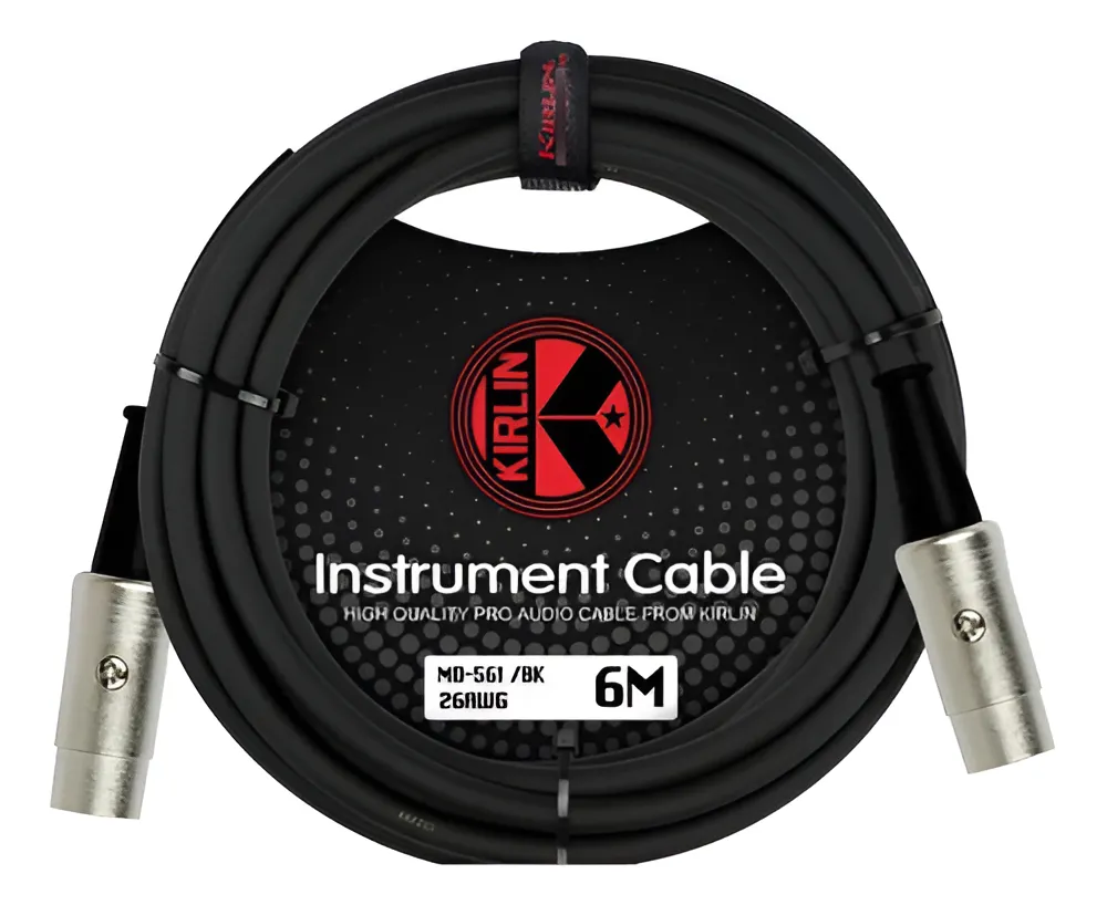 Cable Kirlin MD-561-6M/BK MIDI 6 metros con conectores estándar de 5 pines