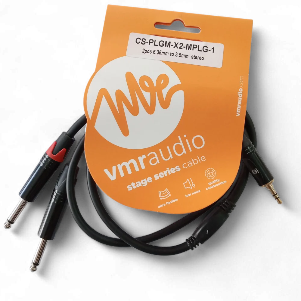 Cable profesional VMR Audio de 3.5mm estéreo a 2x 6.3mm mono de 1 metro