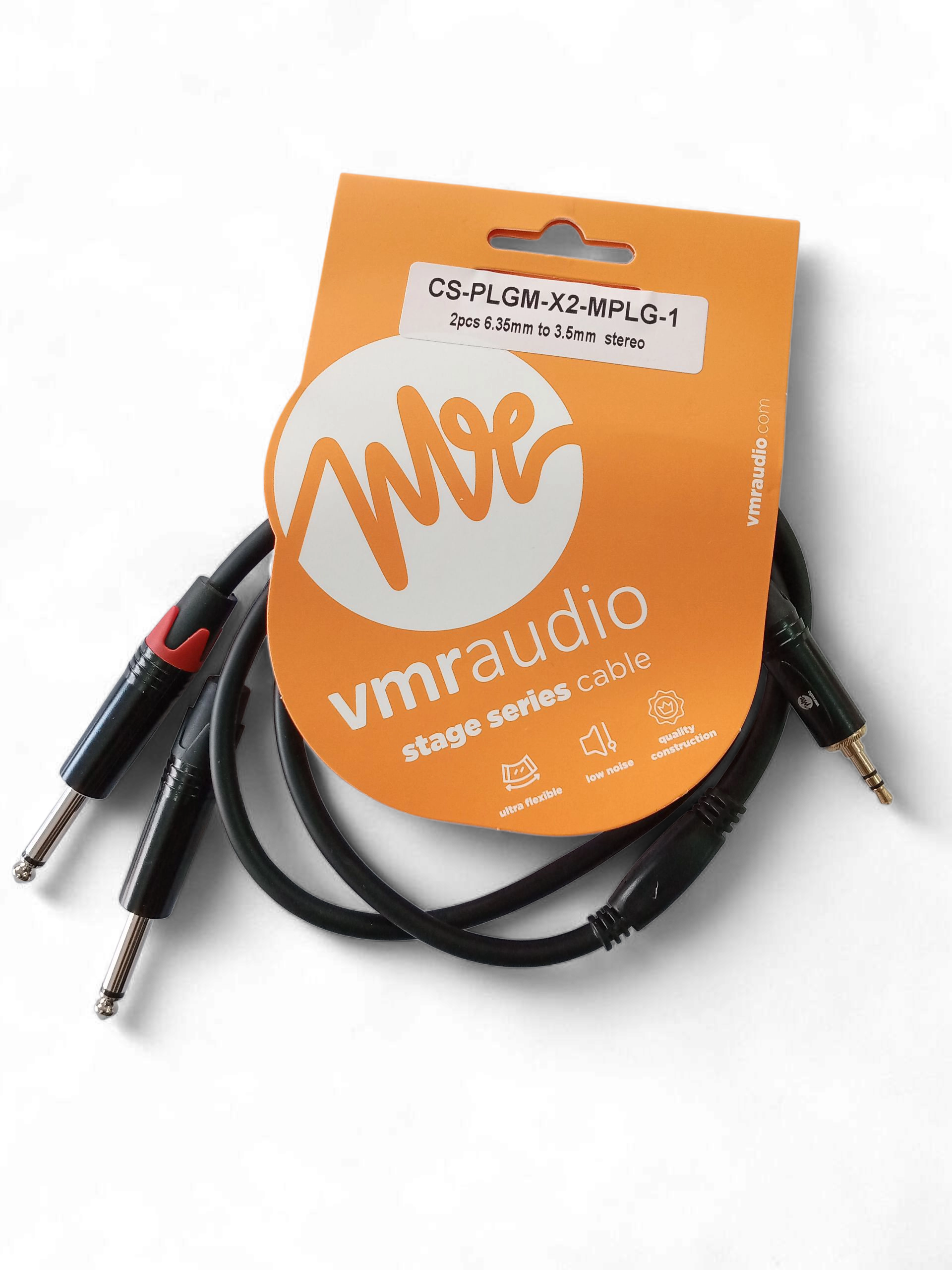 Cable profesional VMR Audio de 3.5mm estéreo a 2x 6.3mm mono de 1 metro
