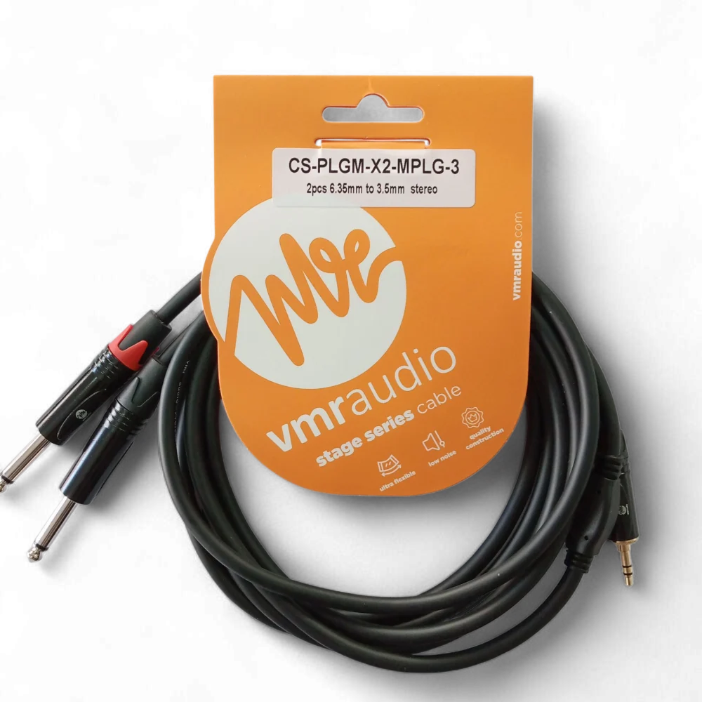 Cable profesional VMR Audio 3.5mm estéreo a 2x 6.3mm mono de 3 metros