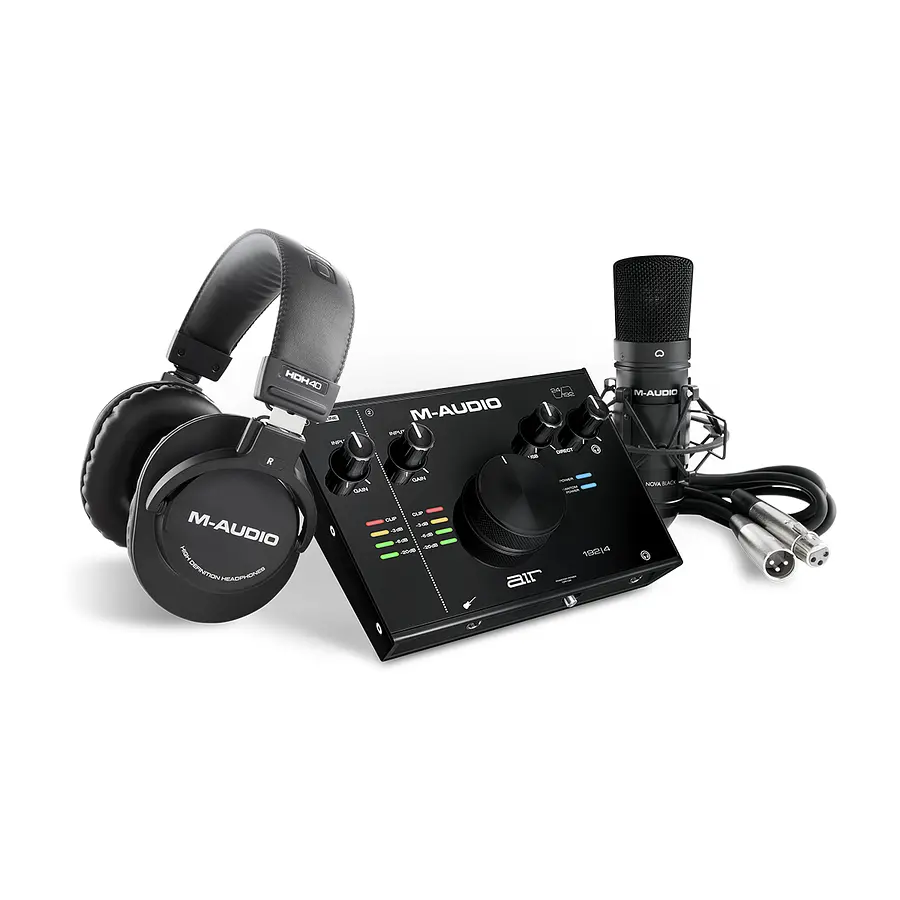 Interfaz de audio M-Audio AIR 192|4 SPro Pack con micrófono Nova Black y audífonos HDH40