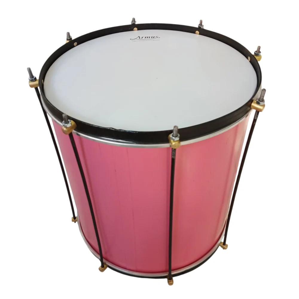 Surdo rosado de madera 14 pulgadas con herrajes negros