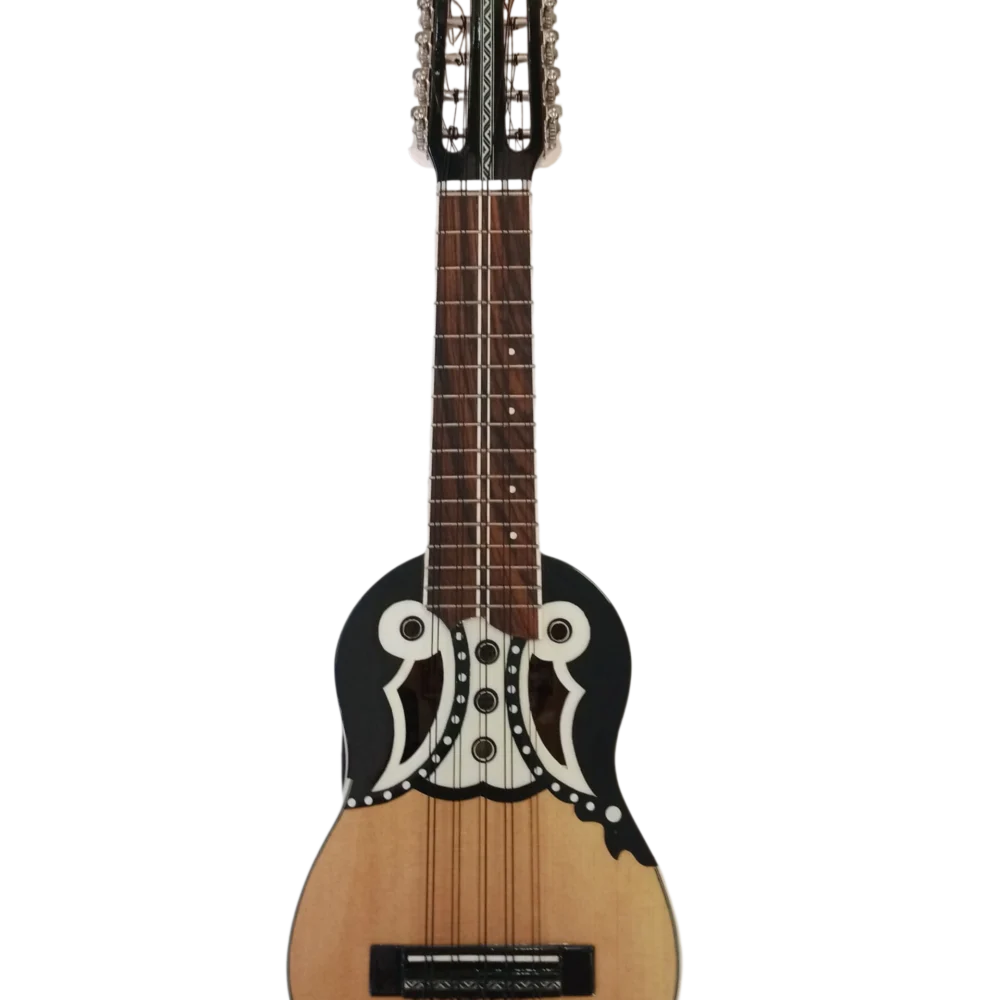 Charango electroacústico Quispe Torres blanco y negro hecho a mano