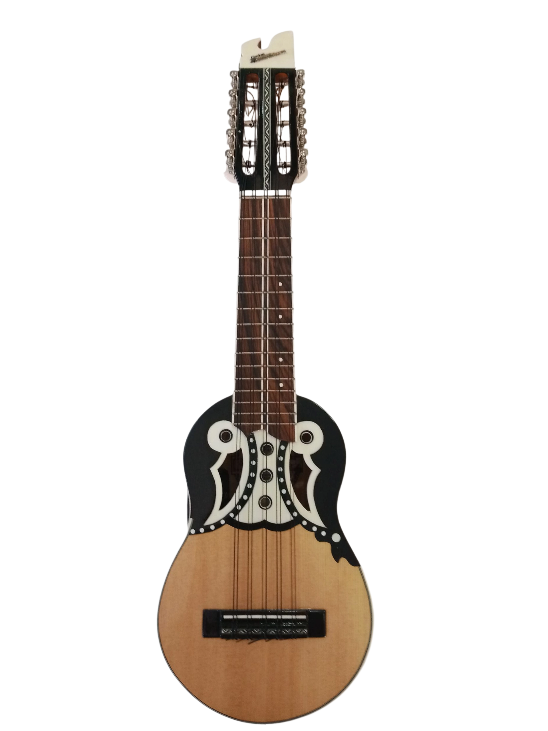 Charango electroacústico Quispe Torres blanco y negro hecho a mano