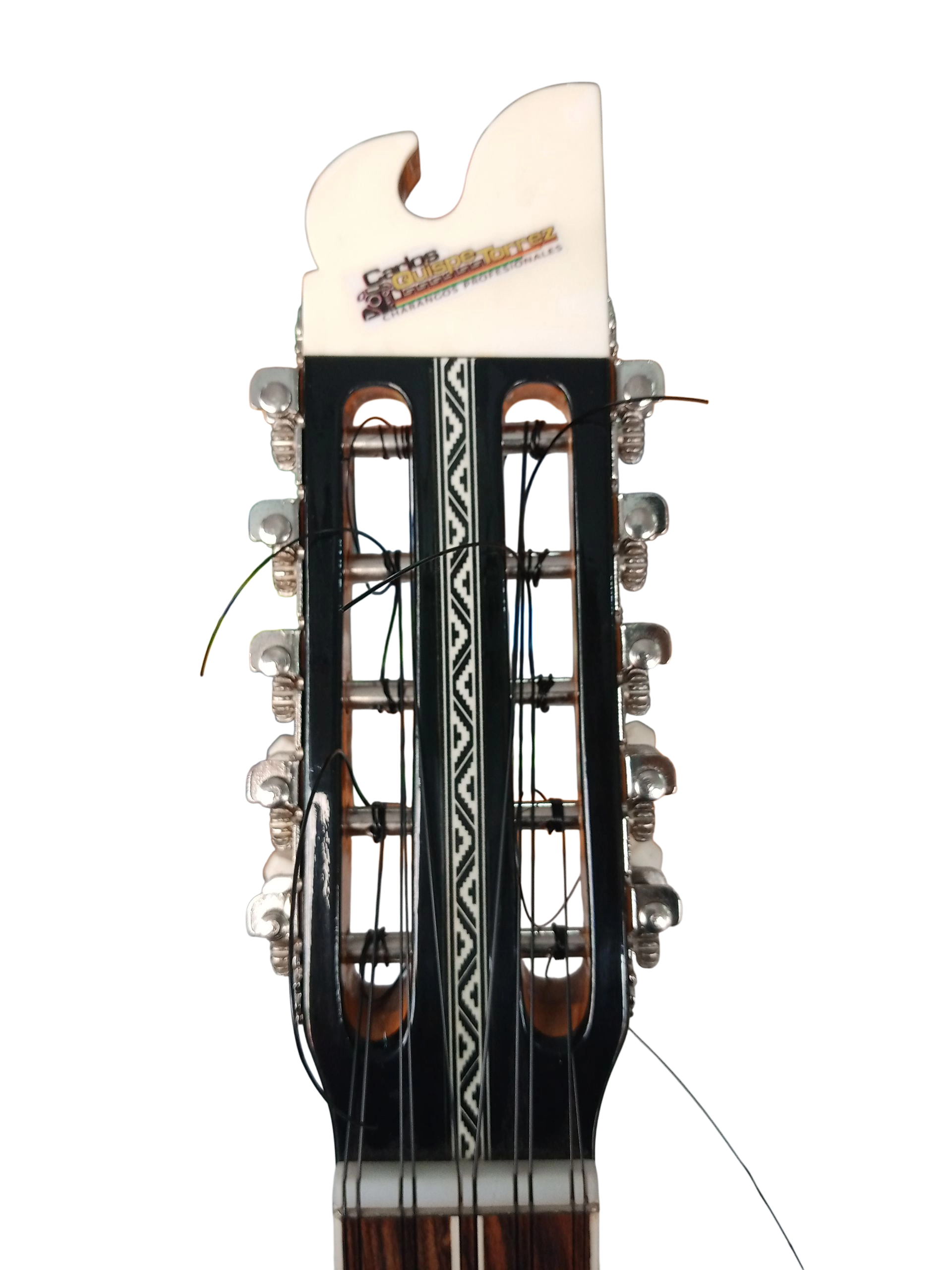 Charango electroacústico Quispe Torres blanco y negro hecho a mano