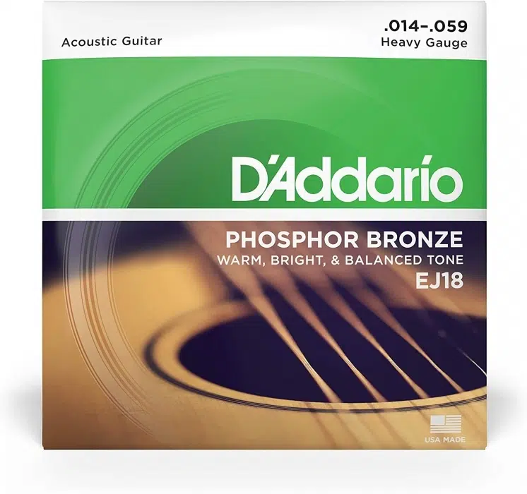 Cuerdas D’Addario EJ18 para guitarra acústica, bronce fosforado calibre 14–59