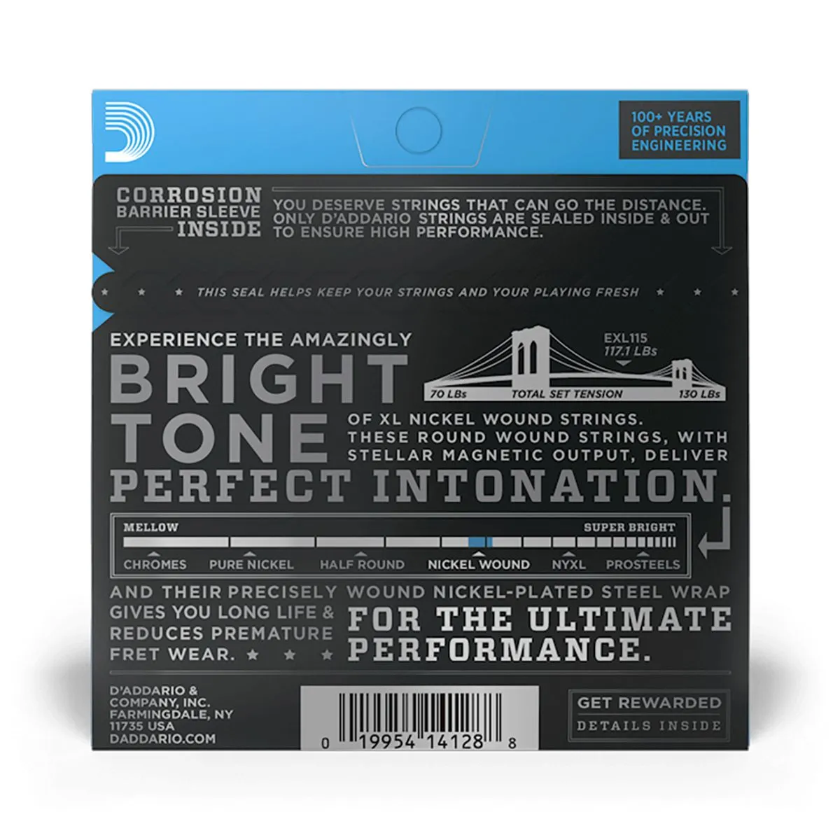 Cuerdas D’Addario EXL115 11–49 para guitarra eléctrica
