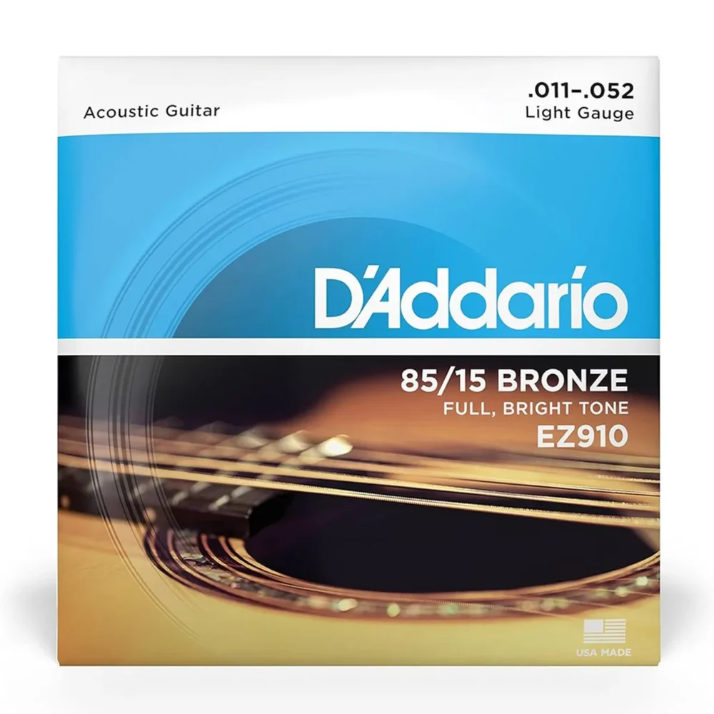 Cuerdas D’Addario EZ910 para guitarra acústica, bronce 85/15 calibre 11–52
