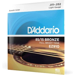 Cuerdas D’Addario EZ910 para guitarra acústica, bronce 85/15 calibre 11–52