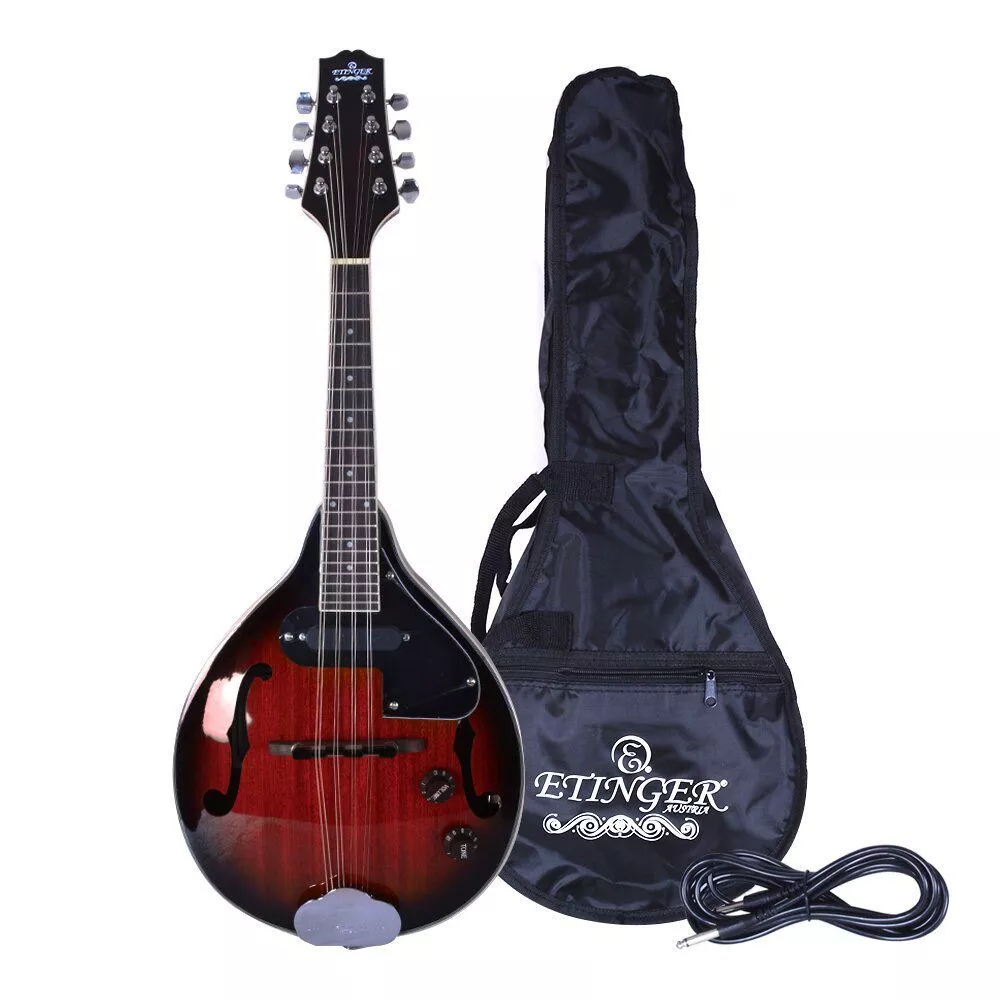 Mandolina electroacústica Etinger cherry 8 cuerdas con funda