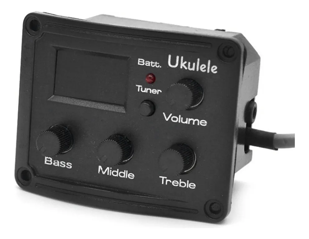 cápsula UE01 ukelele con ecualizador 3 bandas y afinador LCD