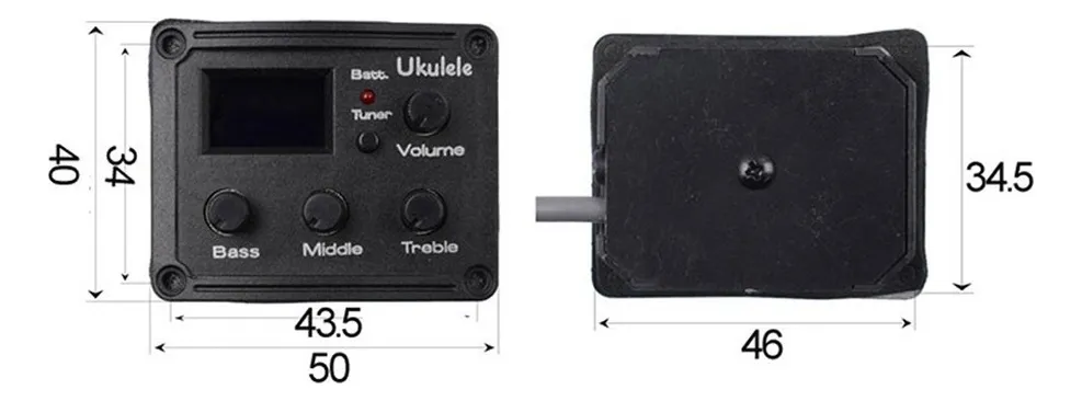 cápsula UE01 ukelele con ecualizador 3 bandas y afinador LCD