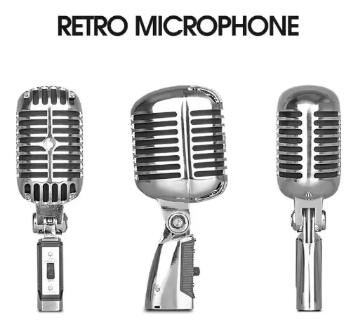micrófono dinámico vintage MEKSE silver con case rígido