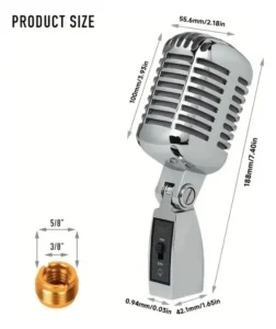 micrófono dinámico vintage MEKSE silver con case rígido