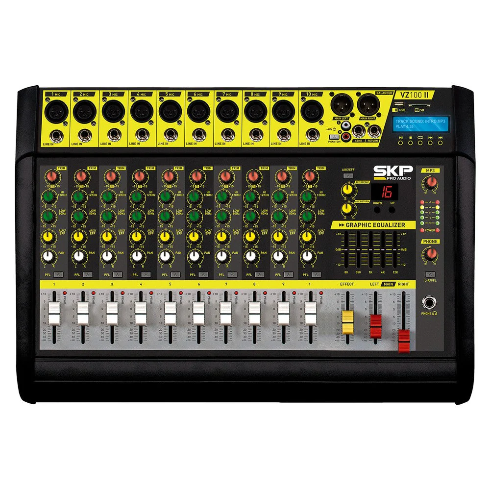 Consola potenciada SKP de 10 canales con Bluetooth y grabación USB