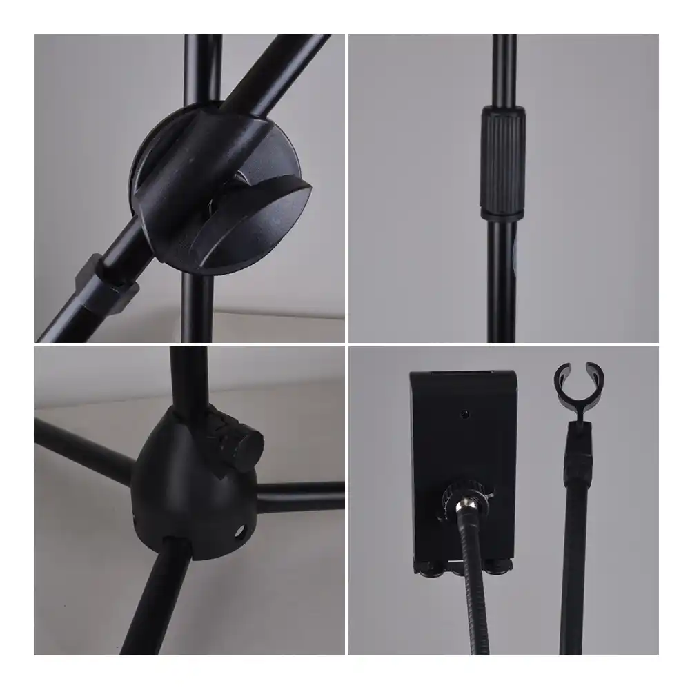 Atril de micrófono CarverPro con soporte para tablet o teléfono, portátil y estable