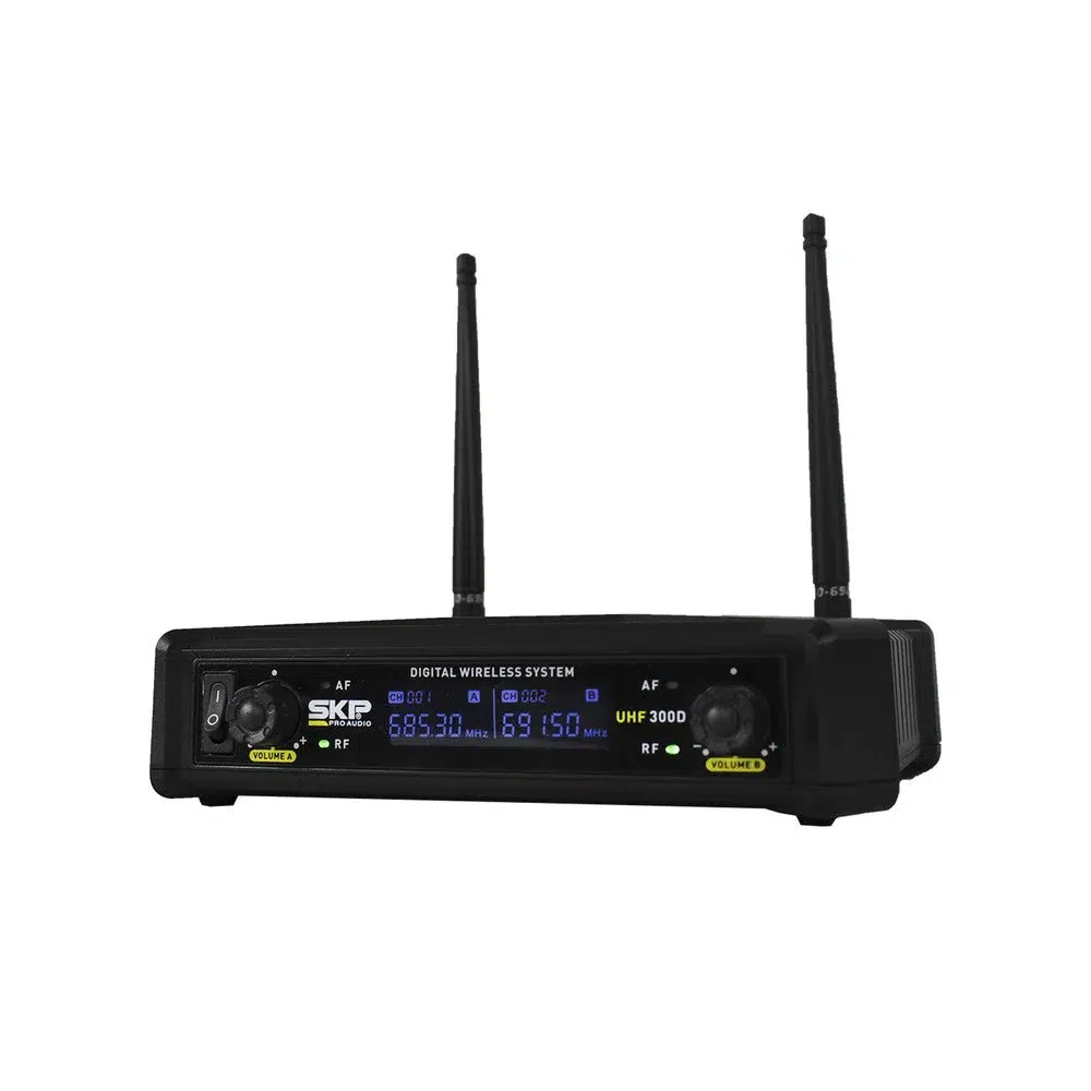 Micrófono doble inalámbrico SKP UHF-300D con receptor de doble antena para eventos y canto