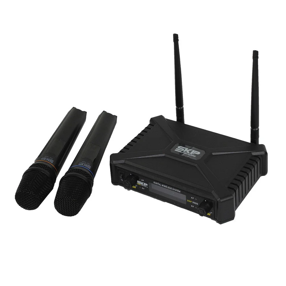 Micrófono doble inalámbrico SKP UHF-300D con receptor de doble antena para eventos y canto