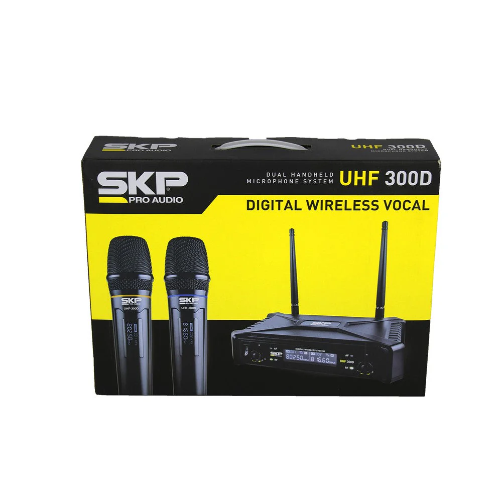 Micrófono doble inalámbrico SKP UHF-300D con receptor de doble antena para eventos y canto