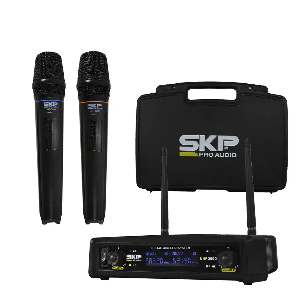 Micrófono doble inalámbrico SKP UHF-300D con receptor de doble antena para eventos y canto