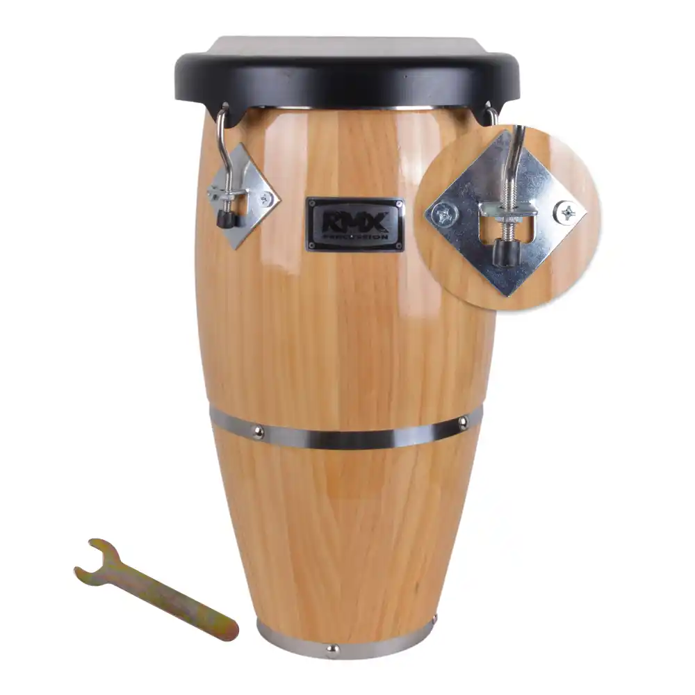 mini conga RMX TTM-8 de madera natural con llave de afinación