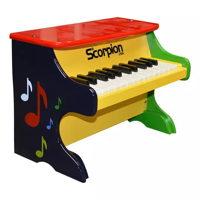 Piano infantil de madera Scorpion de 25 notas con diseño multicolor.