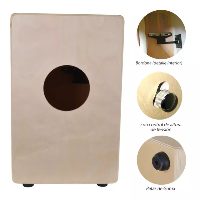 Cajón flamenco RMX CPX-6 con bordona ajustable y acabado nogal