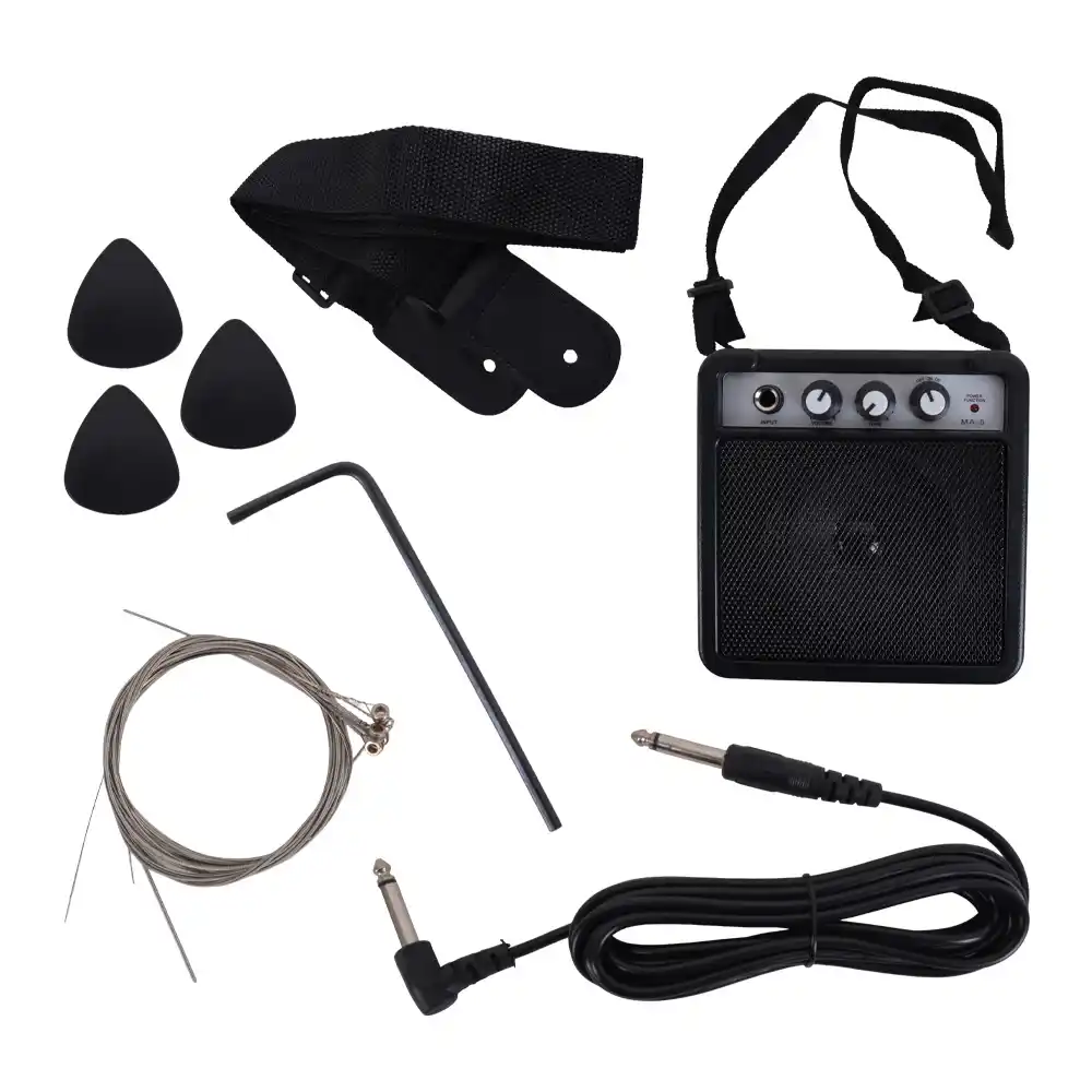 Guitarra infantil Cipriani PKW2W negra con amplificador 2W y accesorios