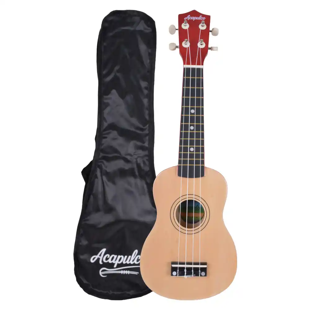 ukelele soprano Acapulco natural de 21 pulgadas con funda negra